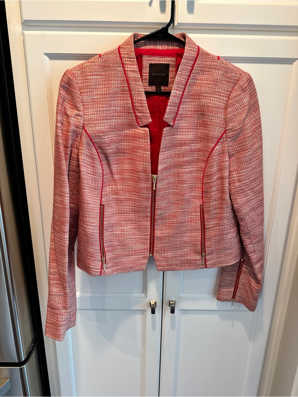 The Limited  Tweed Zip Jacket with Red Trim Size L